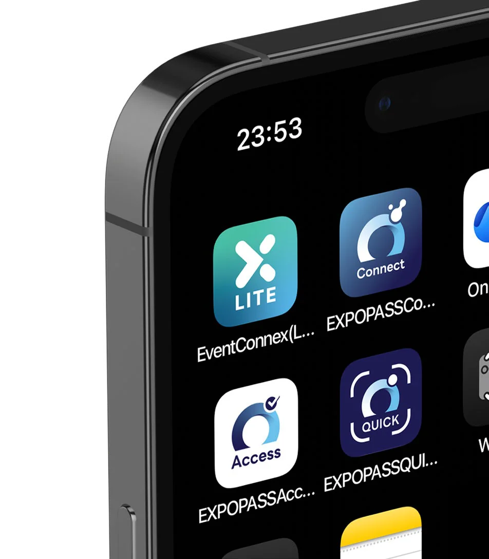 Phone home screen showing the four Expopass apps